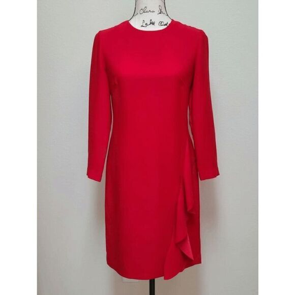 ❤️ BANANA REPUBLIC Ruffle 3/4 Sleeves Classy Shift Red Dress SIZE 0 - Picture 3 of 15
